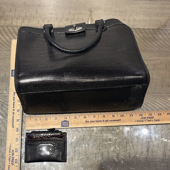 Brighton Black Purse Leather Flap Satchel Bag wallet set vtg Y2K Striped heart - Picture 9 of 9